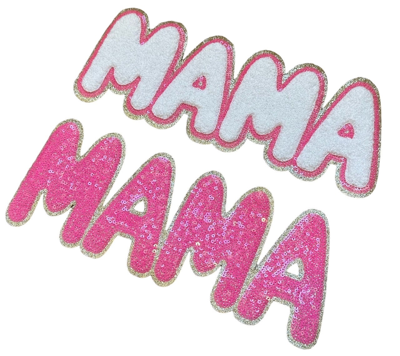 MAMA Sequin Chenille Patch, Pink and White MAMA Patch